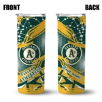 personalized oakland athletics helmet clash green skinny tumbler best selling.webp