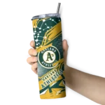 personalized oakland athletics helmet clash green skinny tumbler best selling.webp