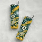 personalized oakland athletics helmet clash green skinny tumbler best selling.webp