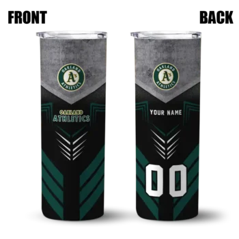 personalized oakland athletics hexagon honeycomb green black skinny tumbler fashion forward.webp
