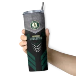 personalized oakland athletics hexagon honeycomb green black skinny tumbler best selling.webp