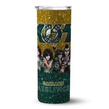 personalized oakland athletics kiss band gold skinny tumbler best selling.webp