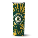 personalized oakland athletics metallic grid green skinny tumbler best selling.webp