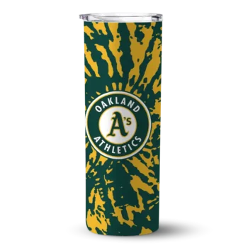 personalized oakland athletics metallic grid green skinny tumbler best selling.webp