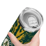 personalized oakland athletics metallic grid green skinny tumbler best selling.webp