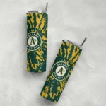 personalized oakland athletics metallic grid green skinny tumbler best selling.webp
