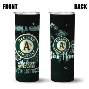 personalized oakland athletics rose romance green black skinny tumbler fashion forward.webp