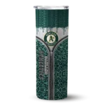 personalized oakland athletics sparkle drip green skinny tumbler best selling.webp