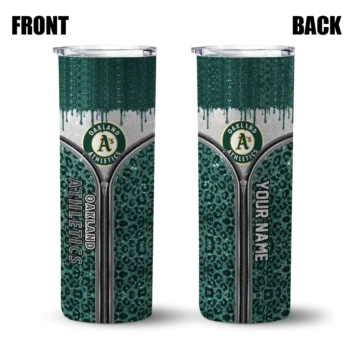 personalized oakland athletics sparkle drip green skinny tumbler fashion forward.webp