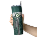 personalized oakland athletics sparkle drip green skinny tumbler best selling.webp