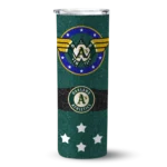 personalized oakland athletics star cluster green skinny tumbler best selling.webp