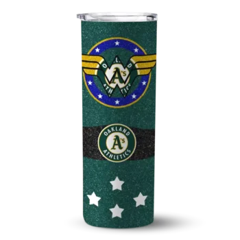 personalized oakland athletics star cluster green skinny tumbler best selling.webp