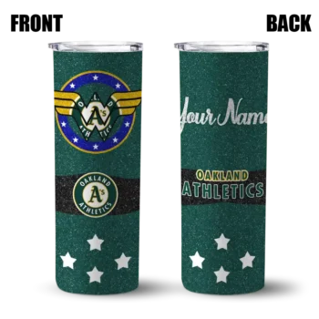 personalized oakland athletics star cluster green skinny tumbler fashion forward.webp
