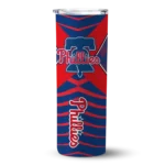 personalized philadelphia phillies camo texture blue skinny tumbler best selling.webp