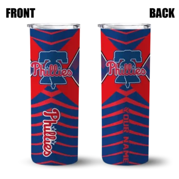 personalized philadelphia phillies camo texture blue skinny tumbler fashion forward.webp