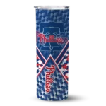 personalized philadelphia phillies monogram burst blue white skinny tumbler best selling.webp