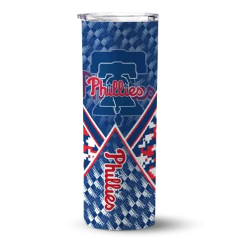 personalized philadelphia phillies monogram burst blue white skinny tumbler best selling.webp