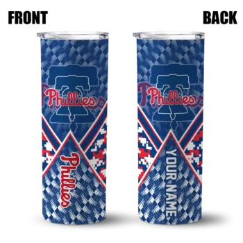 personalized philadelphia phillies monogram burst blue white skinny tumbler fashion forward.webp