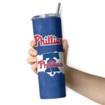 personalized philadelphia phillies torn band blue white skinny tumbler best selling.webp