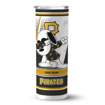 personalized pittsburgh pirates snoopy dog black white skinny tumbler best selling.webp
