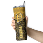 personalized pittsburgh pirates spiral burst print black skinny tumbler best selling.webp