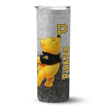 personalized pittsburgh pirates winnie the pooh black gray skinny tumbler best selling.webp