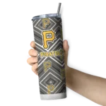 personalized pittsburgh pirates zipper leopard black skinny tumbler best selling.webp