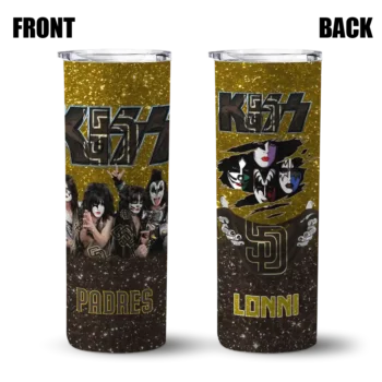 personalized san diego padres kiss band gold skinny tumbler fashion forward.webp