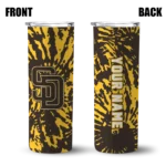 personalized san diego padres metallic grid brown skinny tumbler best selling.webp