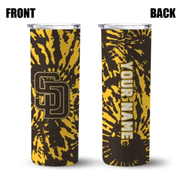 personalized san diego padres metallic grid brown skinny tumbler fashion forward.webp