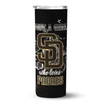 personalized san diego padres rose romance brown black skinny tumbler best selling.webp
