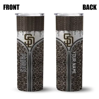 personalized san diego padres sparkle drip brown skinny tumbler fashion forward.webp