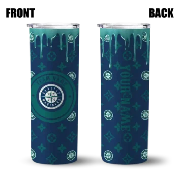 personalized seattle mariners camo streak navy blue skinny tumbler fashion forward.webp