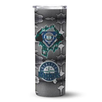 personalized seattle mariners chevron v navy blue gray skinny tumbler best selling.webp