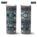 personalized seattle mariners chevron v navy blue gray skinny tumbler best selling.webp
