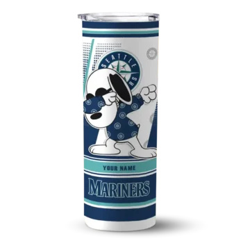 personalized seattle mariners snoopy dog navy blue white skinny tumbler best selling.webp