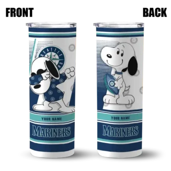 personalized seattle mariners snoopy dog navy blue white skinny tumbler fashion forward.webp