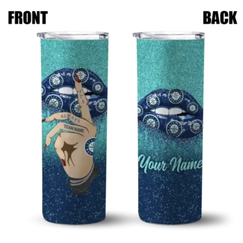 personalized seattle mariners sparkle lips navy blue skinny tumbler fashion forward.webp