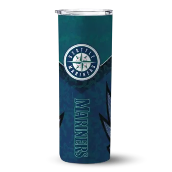 personalized seattle mariners spiral burst print navy blue skinny tumbler best selling.webp