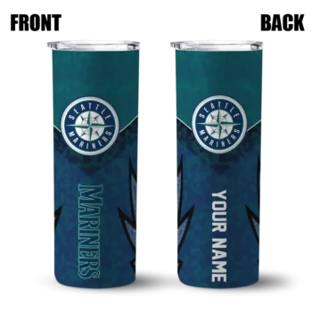 personalized seattle mariners spiral burst print navy blue skinny tumbler fashion forward.webp