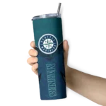 personalized seattle mariners spiral burst print navy blue skinny tumbler best selling.webp