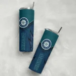 personalized seattle mariners spiral burst print navy blue skinny tumbler best selling.webp