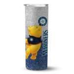 personalized seattle mariners winnie the pooh navy blue gray skinny tumbler best selling.webp