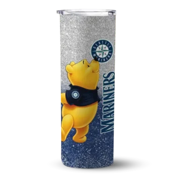 personalized seattle mariners winnie the pooh navy blue gray skinny tumbler best selling.webp