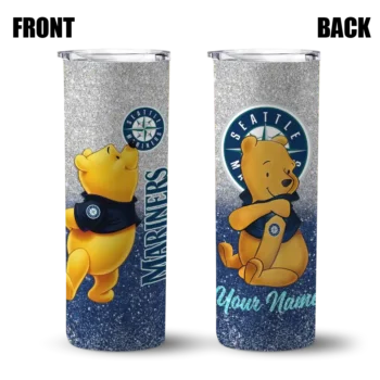 personalized seattle mariners winnie the pooh navy blue gray skinny tumbler fashion forward.webp