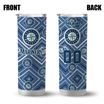 personalized seattle mariners zipper leopard navy blue skinny tumbler fashion forward.webp