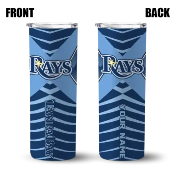 personalized tampa bay rays camo texture navy skinny tumbler fashion forward.webp