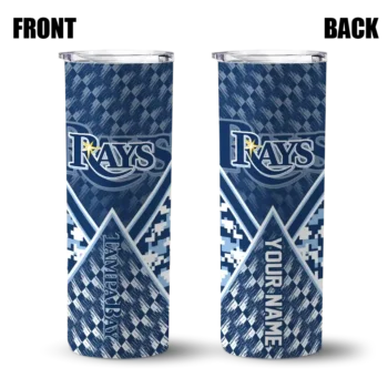 personalized tampa bay rays monogram burst navy white skinny tumbler fashion forward.webp