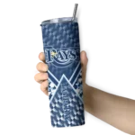 personalized tampa bay rays monogram burst navy white skinny tumbler best selling.webp