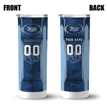 personalized tampa bay rays stacked diamond navy skinny tumbler fashion forward.webp
